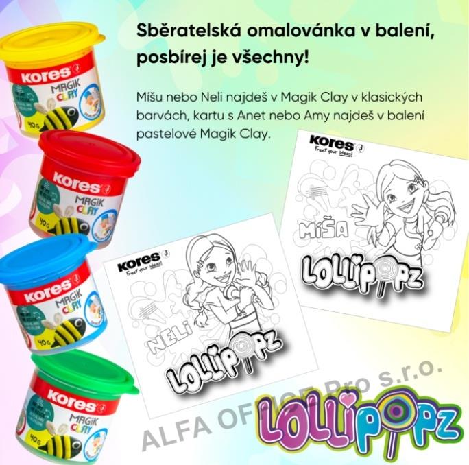Modelovací hmota KORES MAGIK CLAY LOLLIPOPZ - klasické barvy 4x40 g