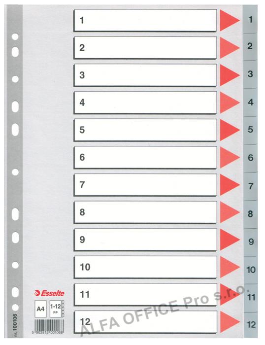 Rozdružovač A4 plastový Esselte - šedý / 1 - 12