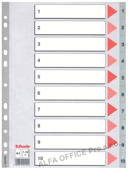 Rozdružovač A4 plastový Esselte - šedý / 1 - 10