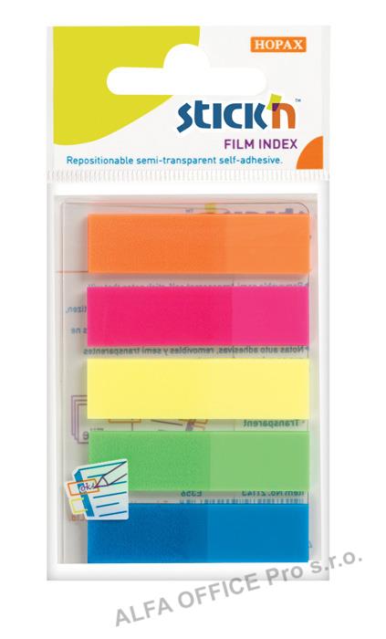 Samolepicí záložky Stick´n by Hopax plastové - 12 x 45 mm / 5 x 25 lístků / neonové