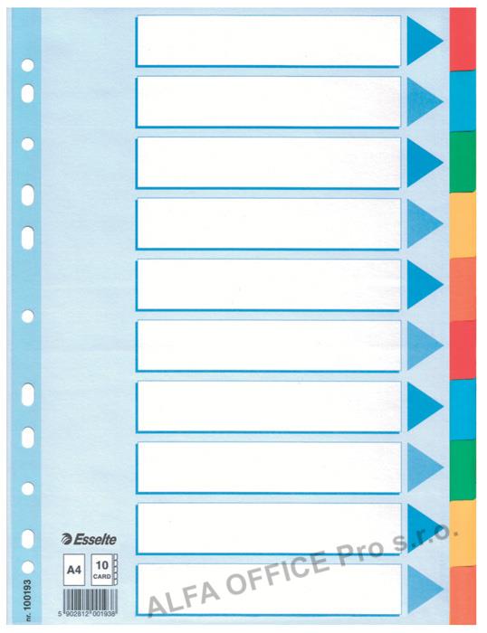 Rozdružovač A4 kartonový Esselte - barevný / 10 listů