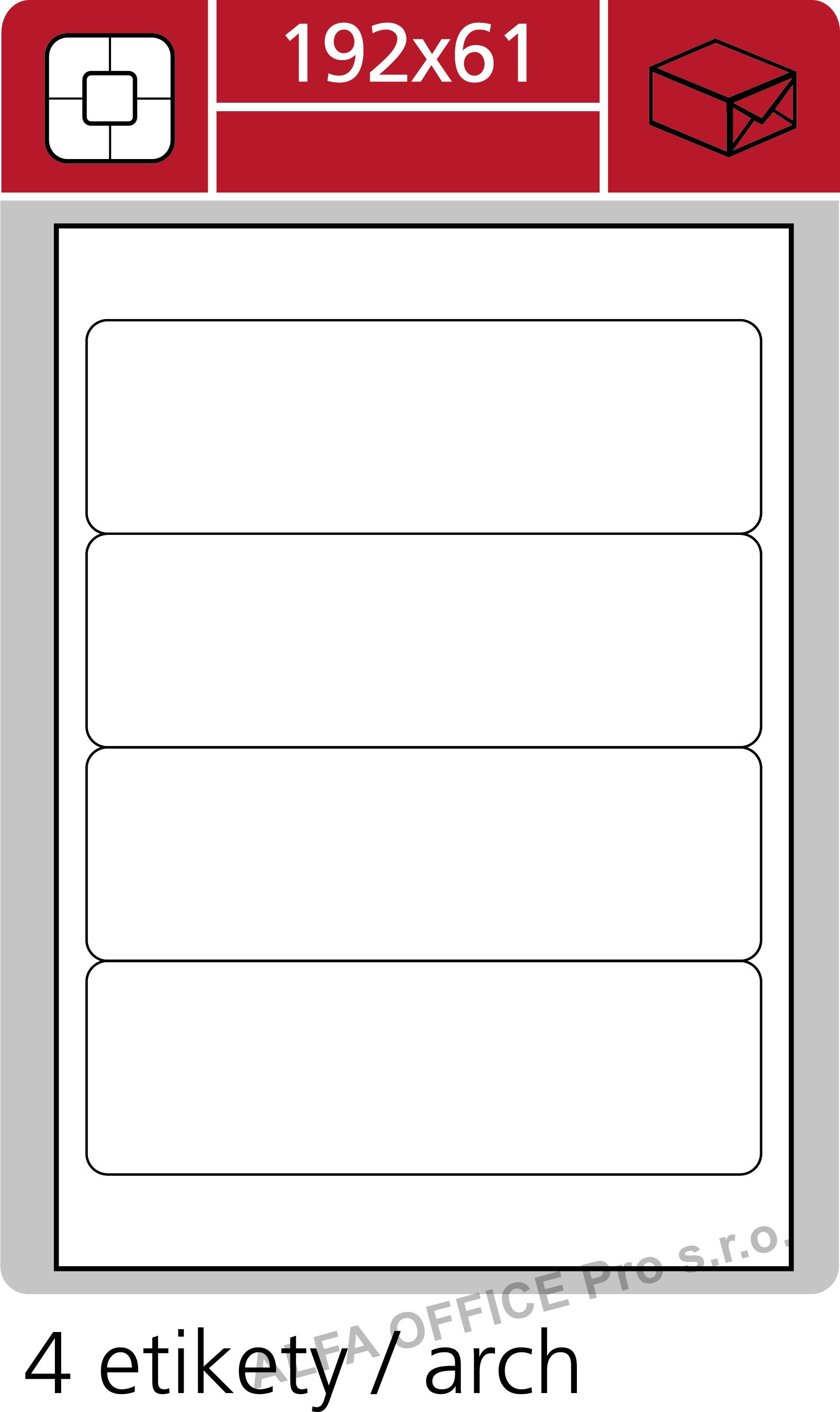 Print etikety A4 pro laserový a inkoustový tisk - 192 x 61 mm (4 etikety / arch ) vhodné n