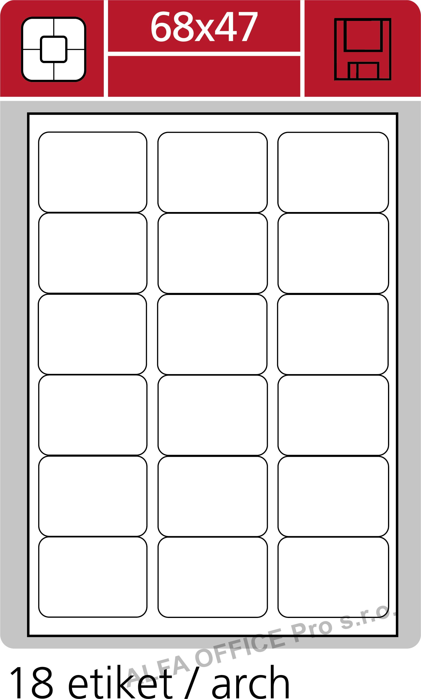 Print etikety A4 pro laserový a inkoustový tisk - 68 x 47 mm (18 etiket / arch)