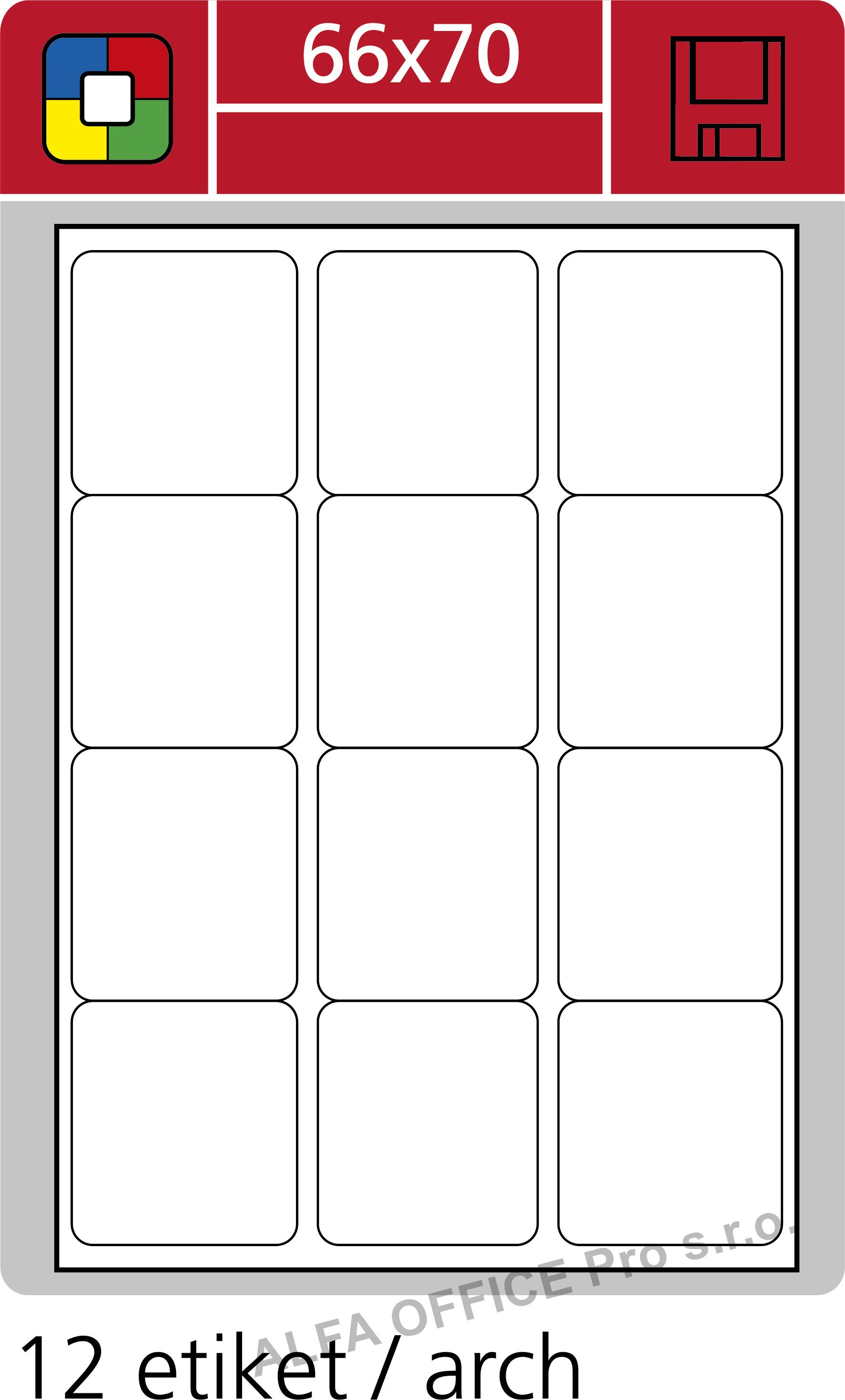 Print etikety A4 pro laserový a inkoustový tisk - 66 x 70 mm (12 etiket / arch)