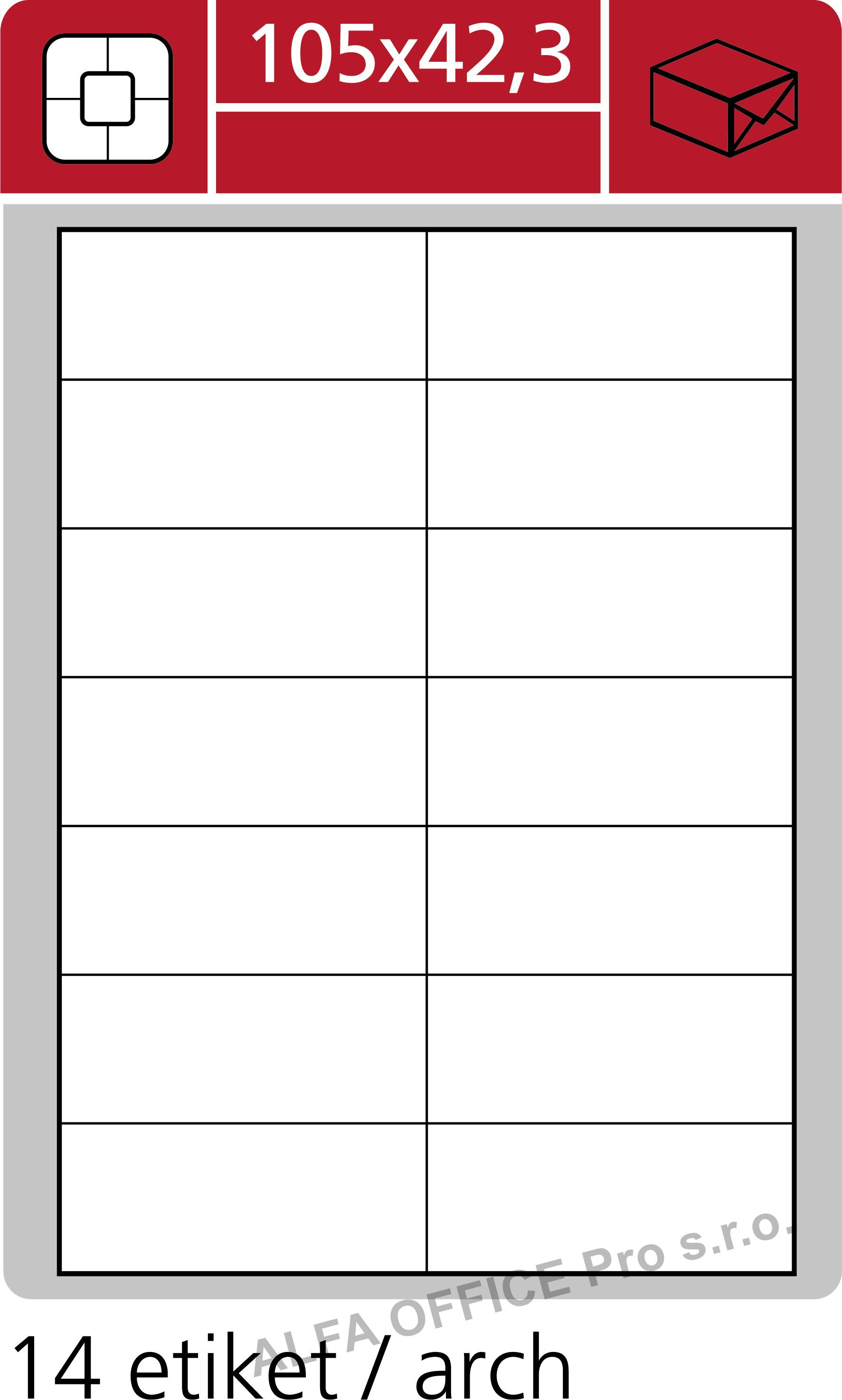 Print etikety A4 pro laserový a inkoustový tisk - 105 x 42,3 mm (14 etikety / arch)