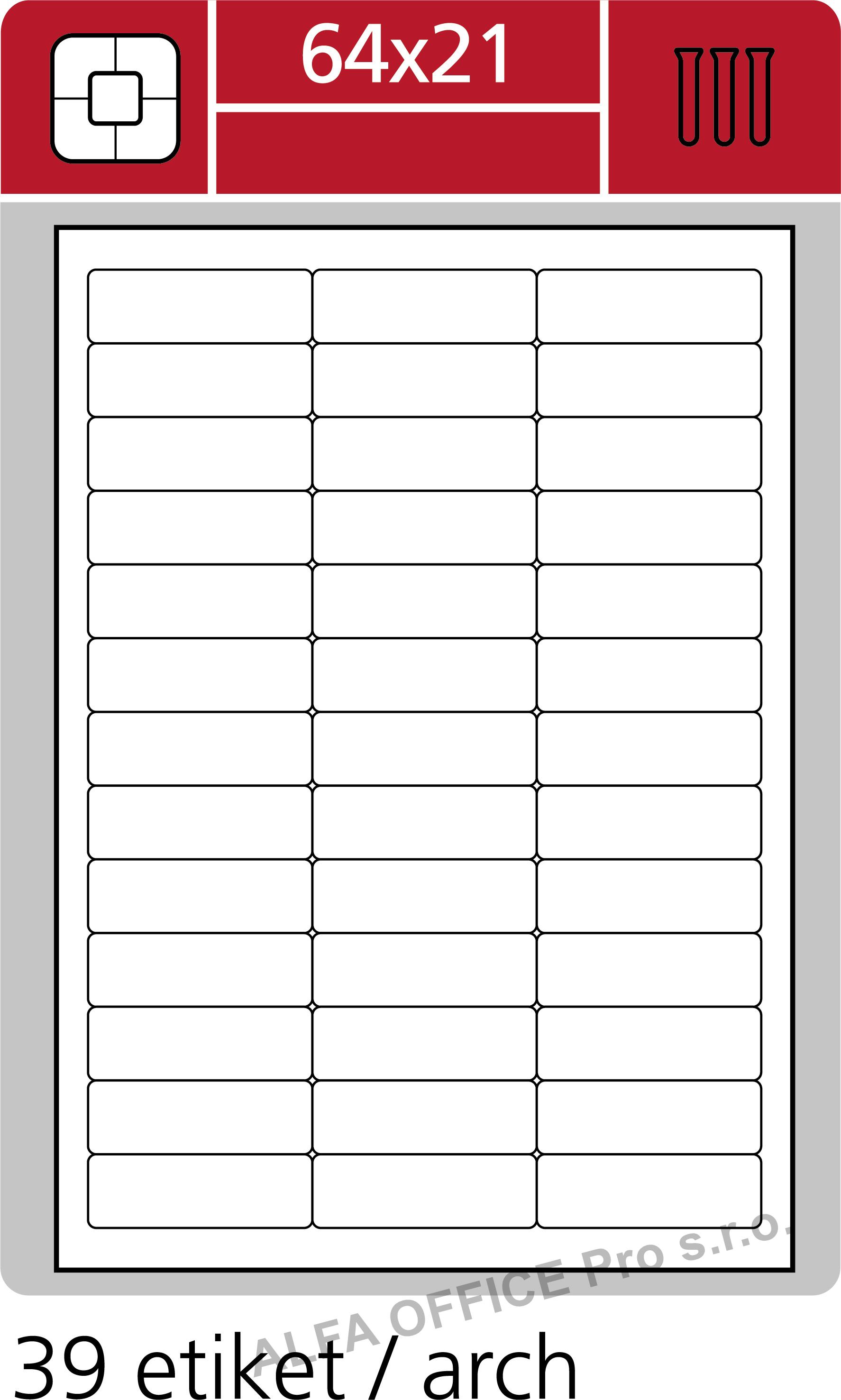 Print etikety A4 pro laserový a inkoustový tisk - 64 x 21 mm (39 etiket / arch)