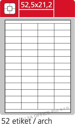 Print etikety A4 pro laserový a inkoustový tisk - 52,5 x 21,2 mm (52 etiket / arch ) / sní