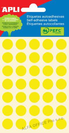 Samolepicí kolečka APLI barevná - prům. 13 mm / 175 etiket / žlutá
