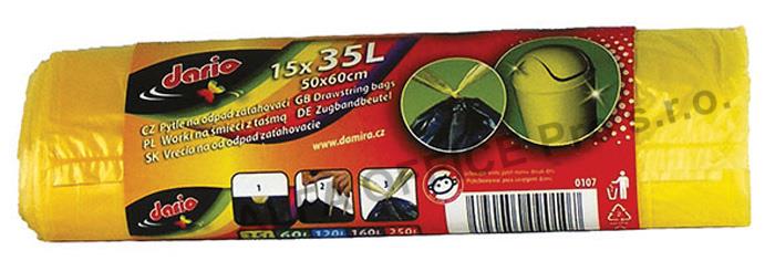 Pytle do koše Dario stahovací  - 50x60cm / 35l / 13my / 15ks / žlutá