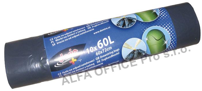 Pytle do koše Dario stahovací - 60x72cm / 60l / 17my / 10ks / černá