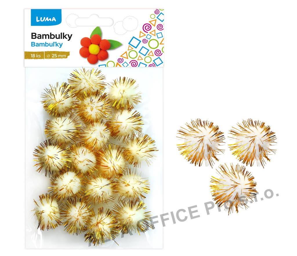 Bambulky metalické 25 mm - bílo-zlaté / 18 ks