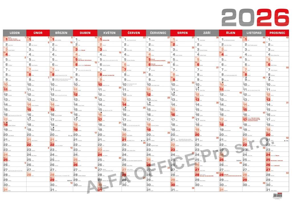 Plánovací roční nástěnné mapy - červená / BKA5