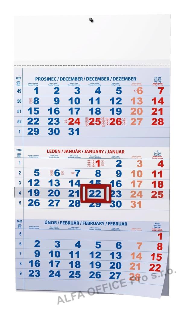 Kalendář nástěnný pracovní - tříměsíční modrý / BNC1