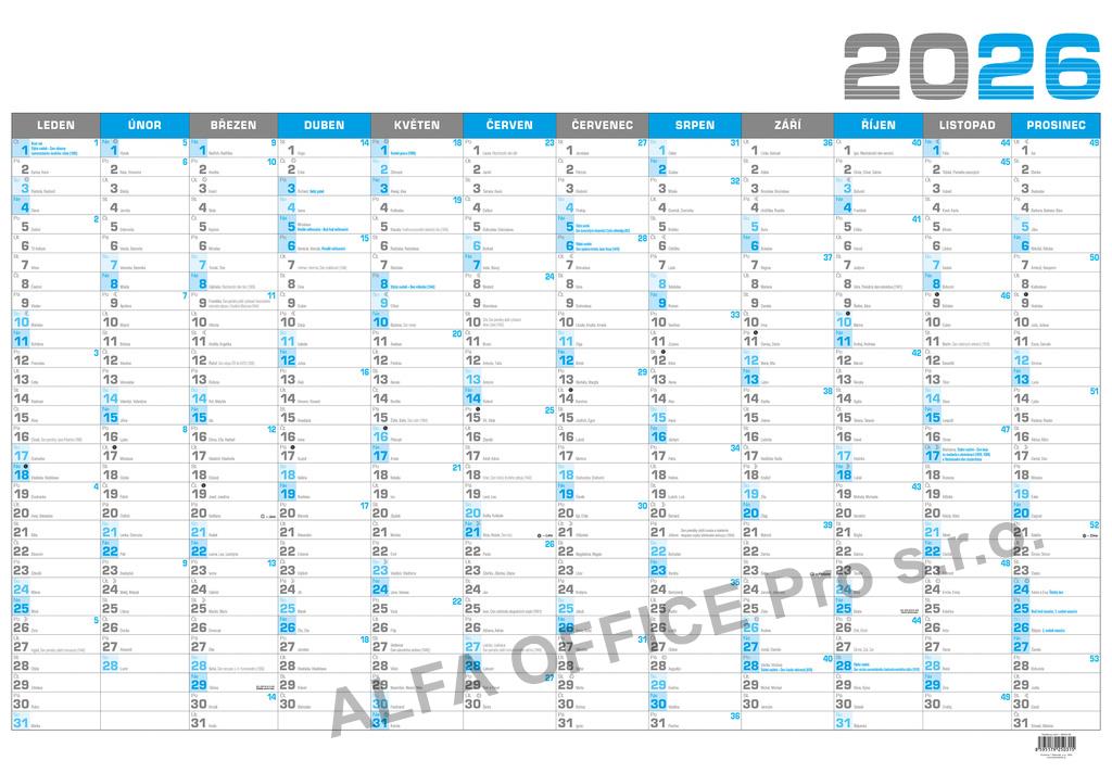 Plánovací roční nástěnné mapy - modrá / BKA4