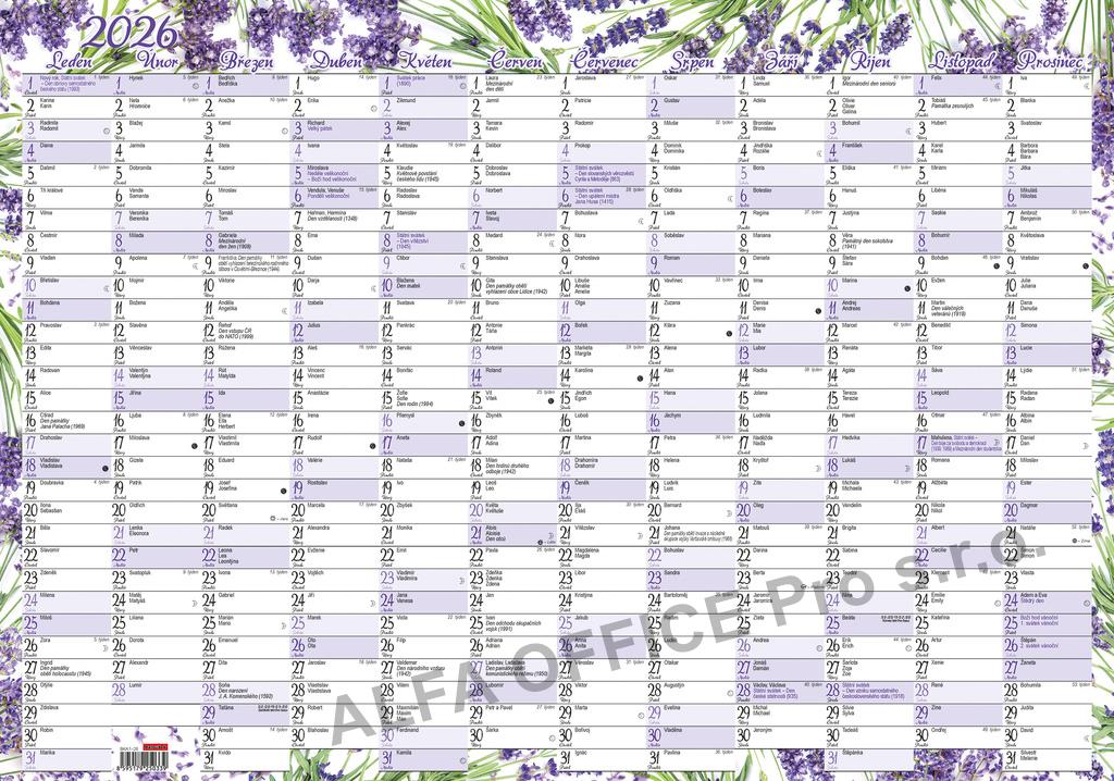 Plánovací roční nástěnná mapa - Levandule / BKA1