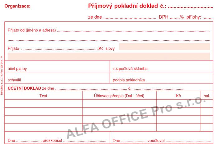 Příjmový pokladní doklad i pro podvojné účetnictví Baloušek A6 / nečíslovaný / 50 listů / 