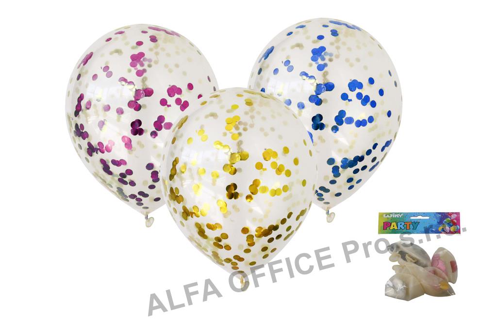 Balónek nafukovací 30 cm s konfetami / sada 5ks