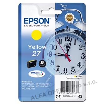 Epson originální ink C13T27044012, 27, yellow, 3,6ml, Epson WF-3620, 3640, 7110, 7610, 762
