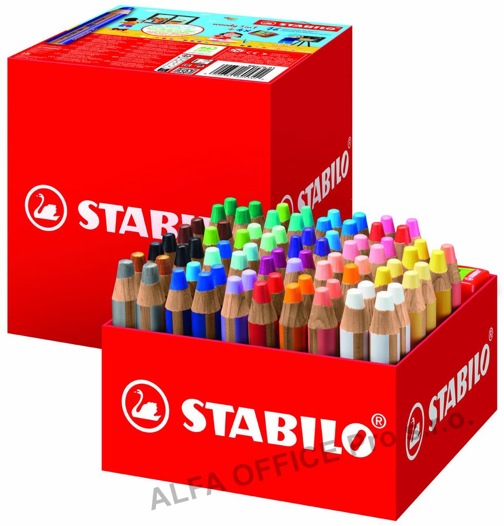 Pastelky STABILO® Woody multifunkční XL školní set / 76 barev + 4 ks ořezávátek
