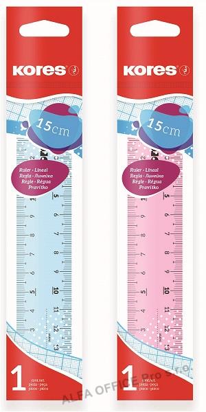 Pravítko 15 cm Kores - transparentní / mix 2 barev